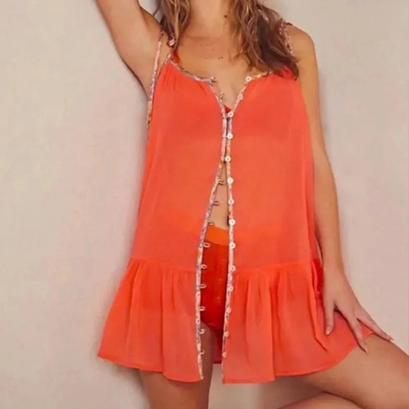 Free People Dresses & Skirts - NWOT Free People Intimately Bali Sweet Nothing Slip Sheer Mini Dress in Coral
